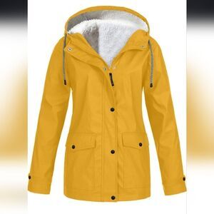 Yellow Hooded Plush Lining Plus Size Jacket